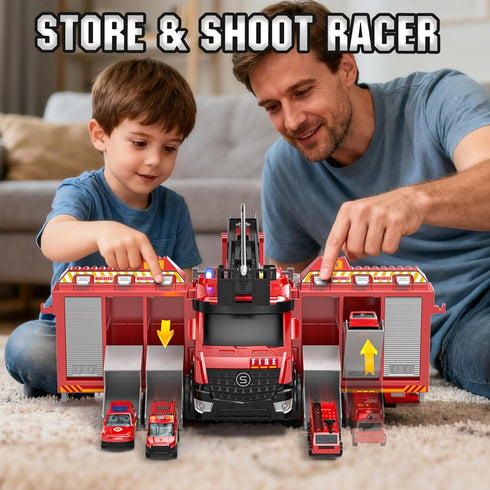 3 4 5 Playset 3+ Lehoo Castle Fire Truck Toy for Years Old Boys, Fire Trucks with Rotating Ladder, Realistic Lights
