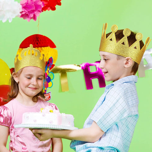 Tatuo 4 Pieces Gold Felt Glitter Birthday Crown Stretch Kids Crown for Boys or Girls