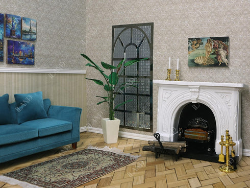1/12 4pcs) iLAND Dollhouse Furniture and Accessories of Dollhouse Fireplace on Scale w/Fire Light & Firewood Rack