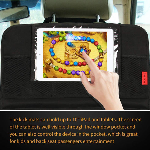 Kaiphy 10" 2Pack Car Backseat Organizer Premium Quality Car Kick Mats with Tablet Holder - Extra Large Pocket- Sturdy