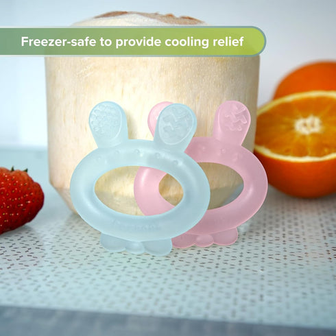 Haakaa Rabbit Ear Silicone Baby Teether, Frozen Teething Toy for Babies 3-6 Months, BPA Free, Pink