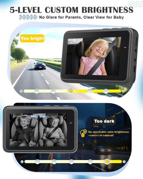 Totsafe 2 4.3" Baby Car Camera for Kids - Dual Channel Car Baby Monitor with Split Screen,Night Vision, Wide View, Easy