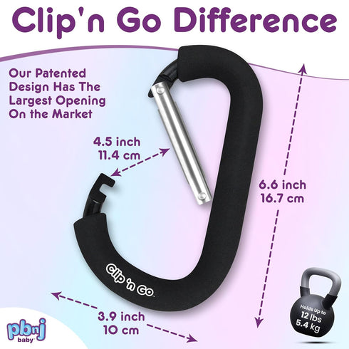 Stroller Hooks for Hanging Diaper Bags, Mommy Stroller Clip and Organizer Hook - Large Carabiner Clips
