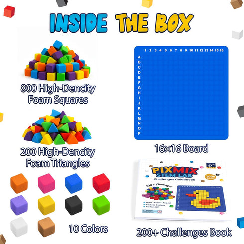 WIZZLY 5+ 16x16 1000 200+ PIXMIX Pixel Building Art Kit for Kids Ages STEM Toy for Boys & Girls, Creative Learning