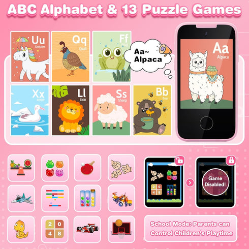 Kids Cell Phone Toys for 3-6 Year Olds Girls, Touchscreen with Dual Camera, MP3 Player, Games, Learning Toy Gifts
