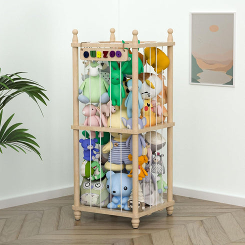 Stuffed Animal Storage Zoo, 40" Tall Solid Pine Wood Toy Organizer with