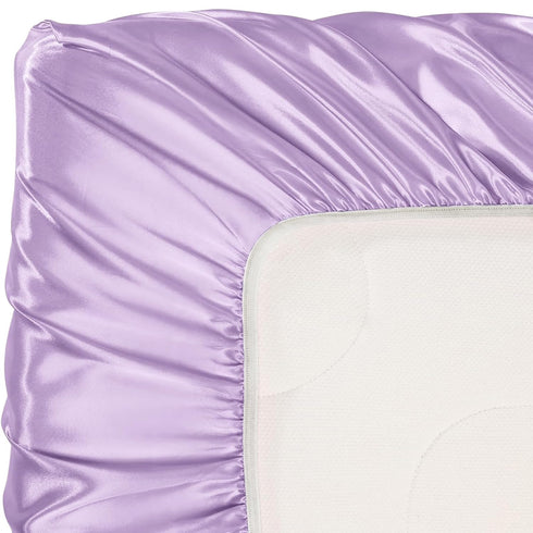 Pro Goleem Satin Soft Crib Sheet for Baby with Sensitive Hair, Silky Lavender Fitted Cover 52’’x28’’x8’’