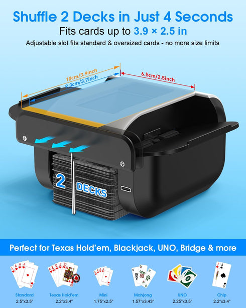 12 10 Rechargeable Automatic Card Shuffler Dual Modes (Auto & Semi-Auto), Deck Capacity with Leather Case & Waterproof