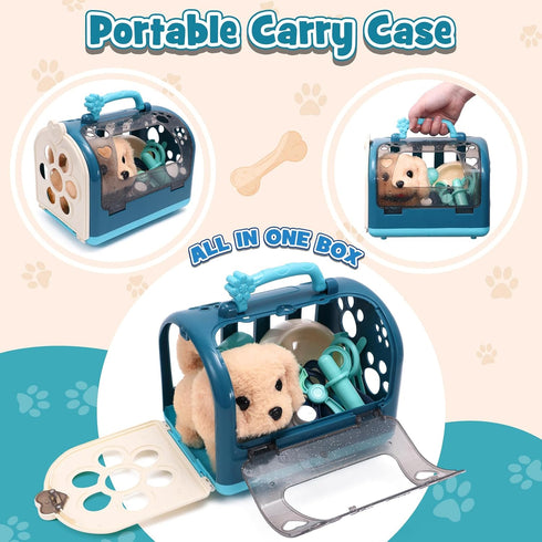 G.C 22Pcs Dog Toys Doctor Kit, Interactive Stuffed Dog Vet Kit for Pretend Play, Gifts for Kids Girls Ages 3-6+