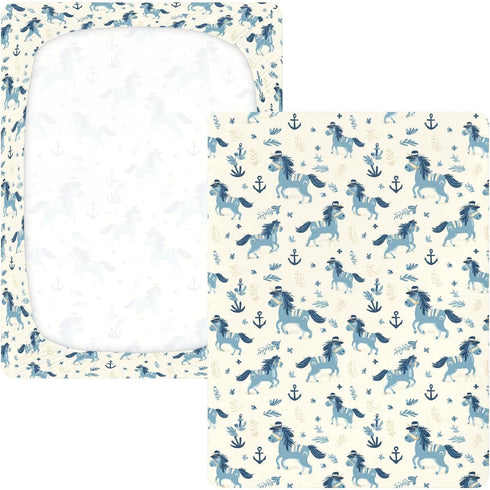 miaozhen 1 Pack 52x28 Cotton Crib Sheets for Baby Boys Girls Comfy Breathable Naughty Ocean Pony Ivory Crib Mattress