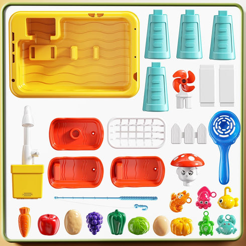 1-3 4-8 2 3 4 5 6 7 8 Kids Water Table Play Toy for Toddlers Years Old, Kitchen Sink with Electrical Pump and Flowing