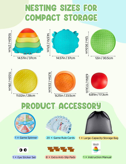 5 Pack 3-5 YOHOOLYO Stepping stone for kids, Non-Slip Child Balance Stones, Outdoor Indoor Play Toys, Rainbow Crab