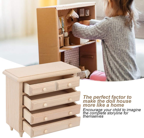 1:12 Wooden Table Square - 8 Button Dollhouse Movement Cabinet Mini Furniture, Beautiful Color Kit for Handcraft DIY