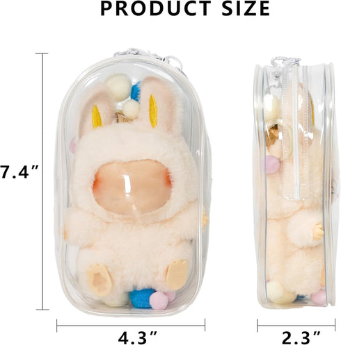 ICEICE 17cm (7 Inches) Clear Display & Storage Case for Doll PVC Bag with Detachable Keychain for Collectible Toys