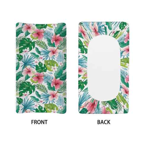 Lovely Tropical Hibiscus Diaper Changing Pad Cover, Retro Floral Changing Table Sheets for Girls Boys, Green
