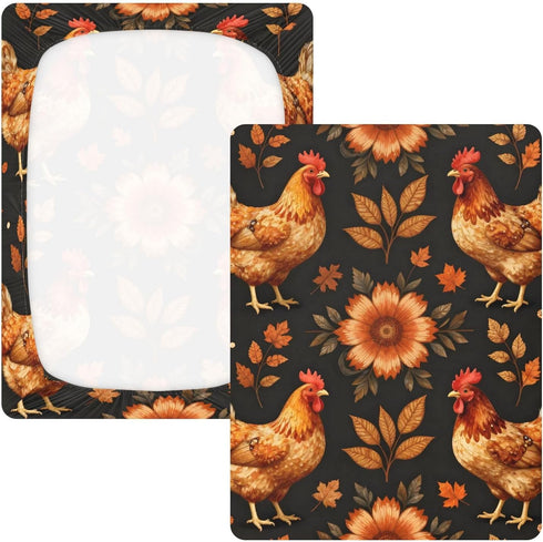 CZXW 52" 28" Rooster Hen Floral Design Crib Sheets Fitted x Natural Cotton Soft & Breathable for Baby Crib Mattress