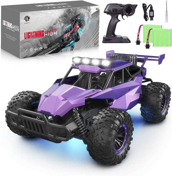 1:16 Scale Purple Remote Control Car, 20 Km/h High Speed Monster Vehicle with LED Headlights, RC Truck for Kids Adults