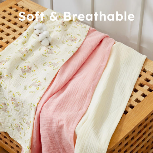 5 Pack Muslin Swaddle Blankets & Baby Burp Cloths, Soft & Breathable Cotton Baby Blankets, Receiving Blankets