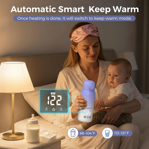 5-Temp Control,12 Portable Bottle Warmer for Travel, Dual Heating Modes for Breastmilk & Water Formula, Milk Warmer On