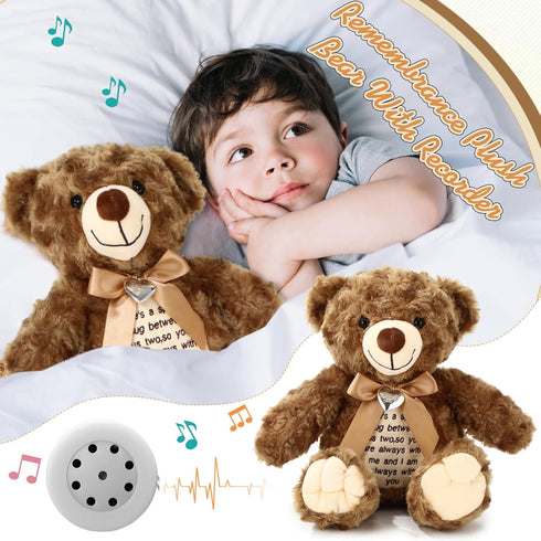 12 Inch Set Silipull Bear Stuffed Animals with Voice Recorder Photo Pendant Cute Soft Plush Bear Messages Playback