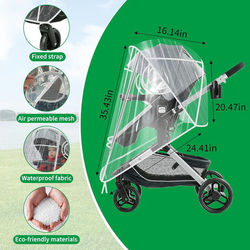 Universal Stroller Rain Cover Compatible with Graco, Waterproof Stroller Cover - Clear Weather Shield, Breathable