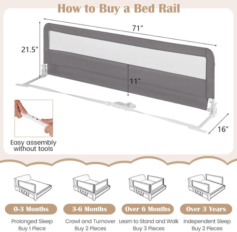 71-in Pack 1) HONEY JOY Bed Rail for Toddlers, Extra Long, Portable Safety Bed Guardrail w/Double Safety Child Lock