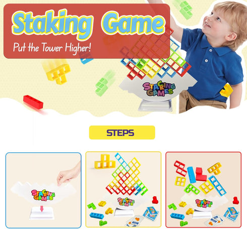 64 Pcs Tetra Tower Stacking Game, Fun Balance Building Blocks Board Games for Kids Adults Family Party Gifts