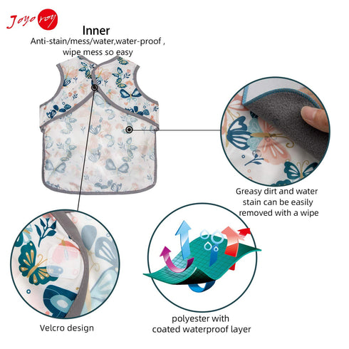 1-3 Joyo roy Mess Proof Baby Bibs for Eating Waterproof Toddler Bibs Years Soft Machine Washable Sleeveless Baby Smock