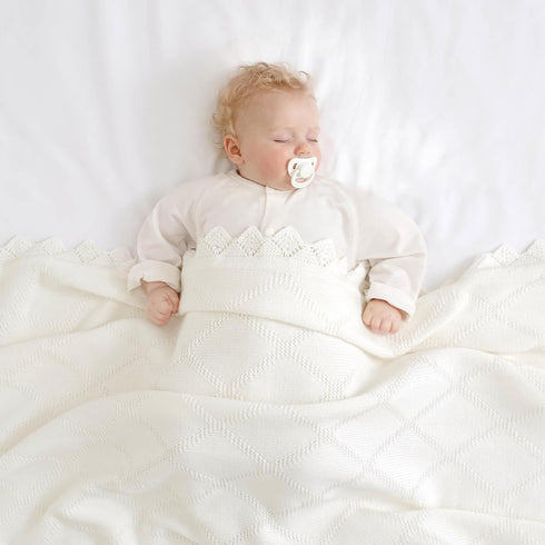 100% Hadetoto Knit Baby Blankets for Girls Boys, Cotton Crib Blanket for Baby Infant Toddler, Super Soft