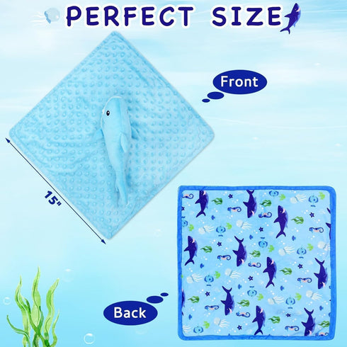 Baby Shark Blanket Security Soft Lovey Plush Snuggle Gift for Newborn Nursery Kids, Blue Minky Dot, 15 Inch