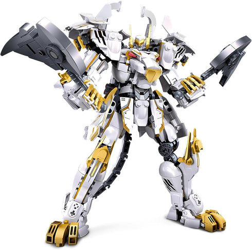 HIGH GODO Mech Robot Building Blocks Set for Adults, Flexible Cool White