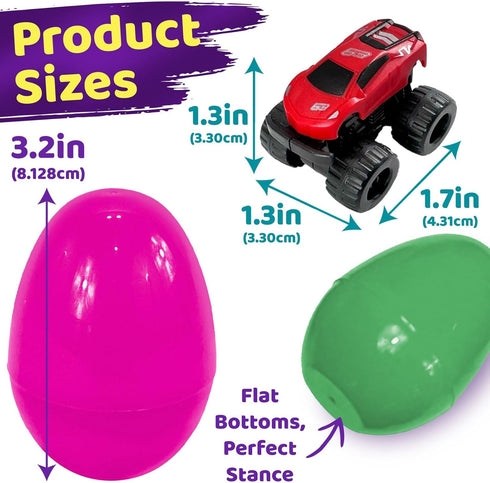 stargo 8 Pack 3.2" Colorful Prefilled Easter Eggs bulk with Racing Mini Car Vehicles - Pull Back Cars | Plastic Easter