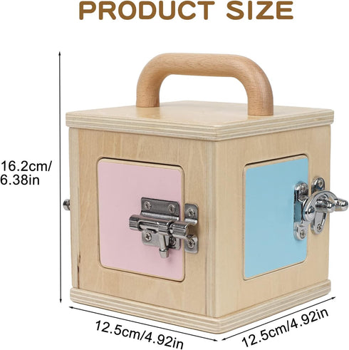 Beech Wooden Lock Box with 4 Doors | Montessori Educational Toy for Problem Solving Skills | Learning Activity Board