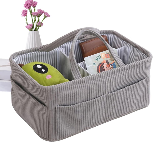 Generic Diaper Organizer Basket - Portable Corduroy Large Tote, Nursery Storage Bag For