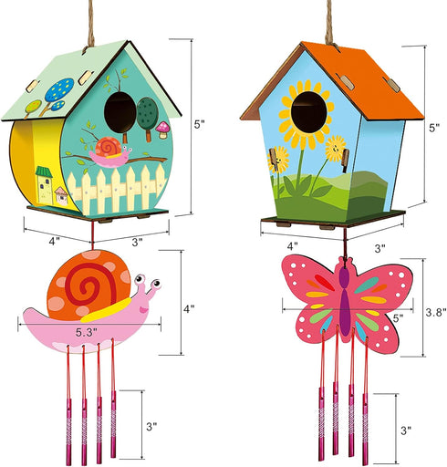 HOME COMPOSER 4 Pack 8-12 4-6 6-8 DIY Bird House Wind Chime Kits for Children to Build and Paint, Wooden Arts