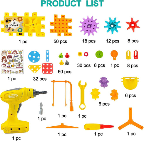 248 Set Set 3-8 STEM Education Building Toys, PCS Electric Gear Building Blocks Toys with Drill, Toddler Screw Toy
