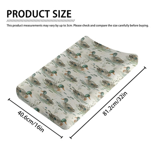 KuphiL10C Girls-16x32 Watercolor Mallard Duck Leaves Baby Changing Pad Cover, Unisex Duck Nursery Diaper Changing Table