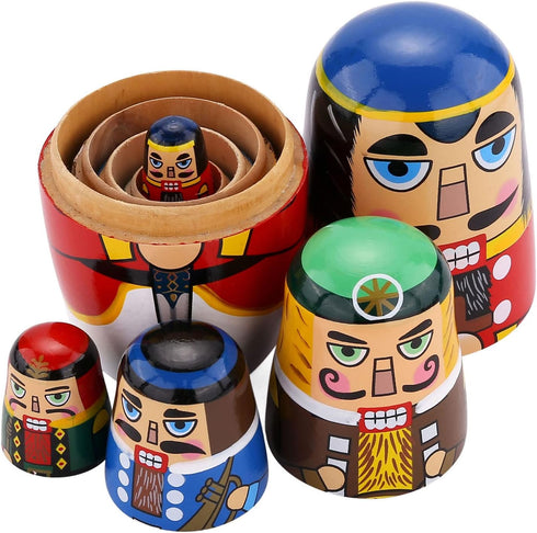Yoption 5Pcs Russian Matryoshka Dolls, Handmade Wooden Nutcracker Nesting Dolls Set for Kids Christmas Birthday Gift