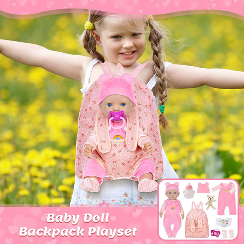 Backpack 14-18 Inch Set 2 3 4 5 Baby Doll Clothes with Carrier for Doll,Reborn Baby Dolls Accessories with Bottles