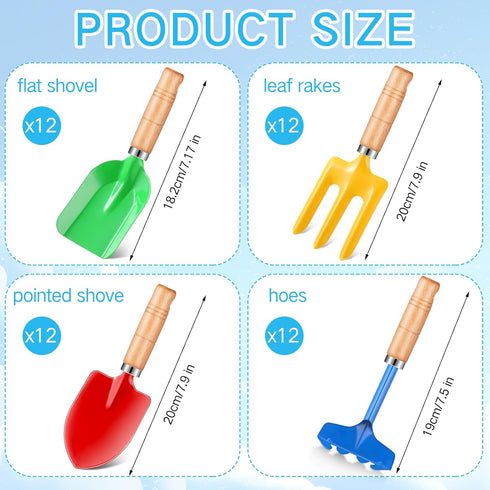 Motionchic 8" Gardening(48 Kids Gardening Tools, Metal Beach Sandbox Digging Toys with Wooden Handle, Including Shovel