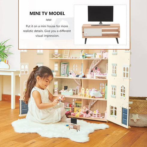 NUOBESTY Dollhouse Miniature TV: Model with Television Cabinet, Doll House Furniture for Living Room