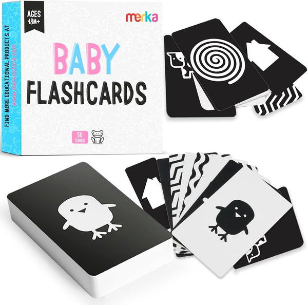 Merka Newborn Toys, Set of 50 High Contrast Black and White Baby Cards for Visual Stimulation and Sensory Development