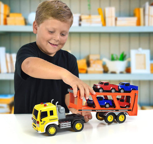 17 4 6 Playset Sunny Days Entertainment Maxx Action Vehicle Transport with Diecast Trucks Bright Lights and Car Sounds