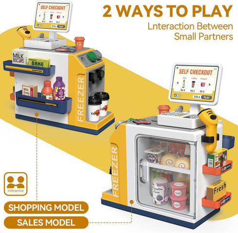 POFJOEQ Playset 48PCS 3+ (668-125) Cash Register for Kids - Pretend Play Money, Calculator, Scanner, Credit Card