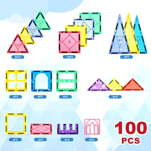 100 4-8, 3 4 5 6 7 8+ Mruikeny Pieces Magnetic Tiles for Kids Ages Glitter Magnetic Building Tiles Preschool Learning