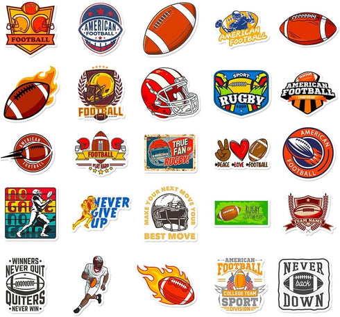 50 Pcs Stickers for Football, Colorful Aesthetic Vinyl/PVC Waterproof Rugby Decals for Water Bottle, Laptop, Skateboard
