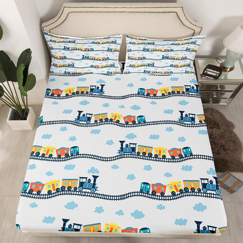 Set Set 1 Erosebridal Train Sheets Navy Locomotive Train Sheet Twin,Cartoon Steam Engine Bed Sheets for Kids Toddler