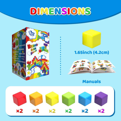 Magnetic Building Blocks Large, 1.65 inch Stacking Cubes for Toddlers, Sensory & Montessori Toys (12 PCS)