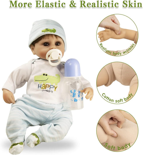 16" Set 3 Realistic Reborn Dolls Boy, Lifelike Silicone Vinyl Baby Realistic Baby Dolls Toys Looks Real with Weighted