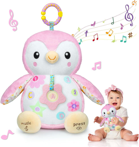 Penguin Baby Toys 0-6-12 Months - Stuffed Animal Plush Toy with Textured Hanging Ring, Rattles & Crinkle Sound Paper